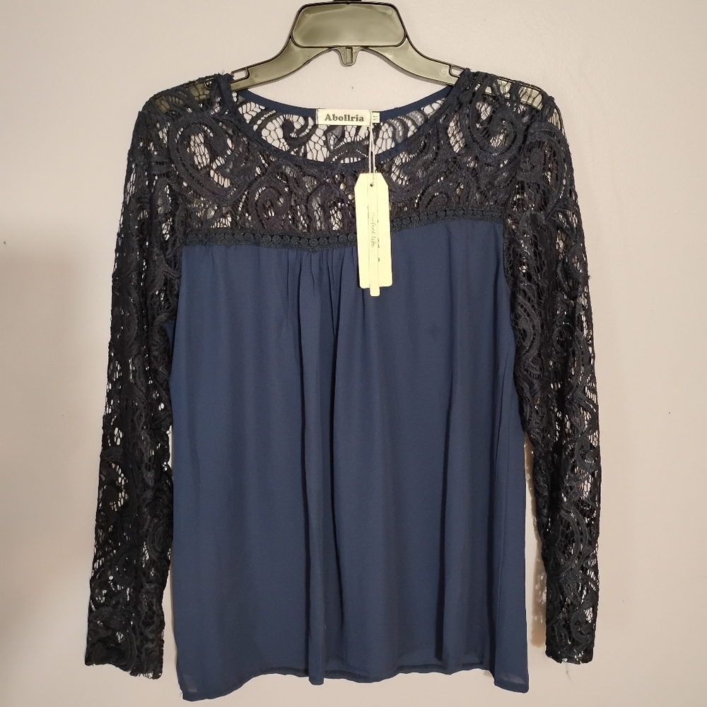 •NWT• Navy Blue Abollria Long Sleeve Top